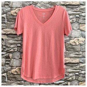 #107 GAP Salmon Pink V-Neck Short Sleeve Blouse Tee Shirt Top Small